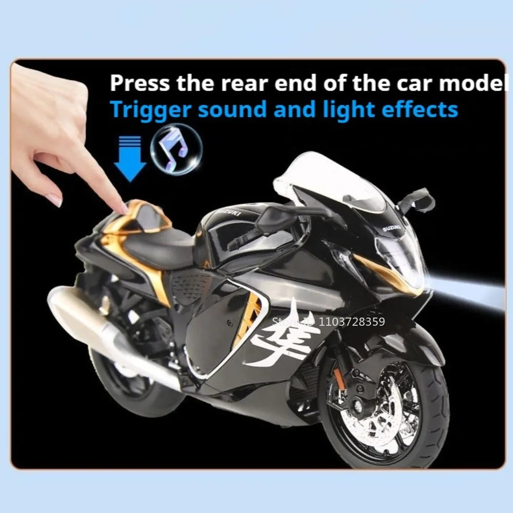 1:12 Hayabusa GSX250R Motorbike Toy Models Alloy Diecast Sound Light Shock Absorption Front Wheel Steering Miniature Motorcycles