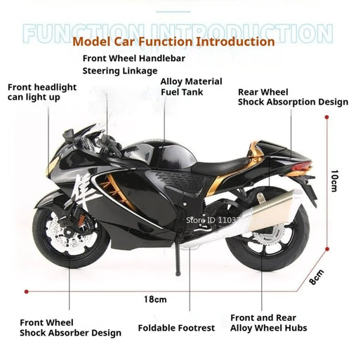 1:12 Hayabusa GSX250R Motorbike Toy Models Alloy Diecast Sound Light Shock Absorption Front Wheel Steering Miniature Motorcycles