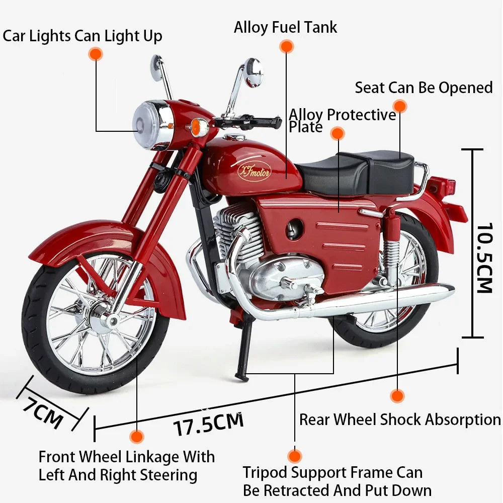 1:10 XF250 Motorcycle Alloy Diecast Models Cars Toy Wheel Steering with Light Miniature Motorcycles Children's Educational Toys
