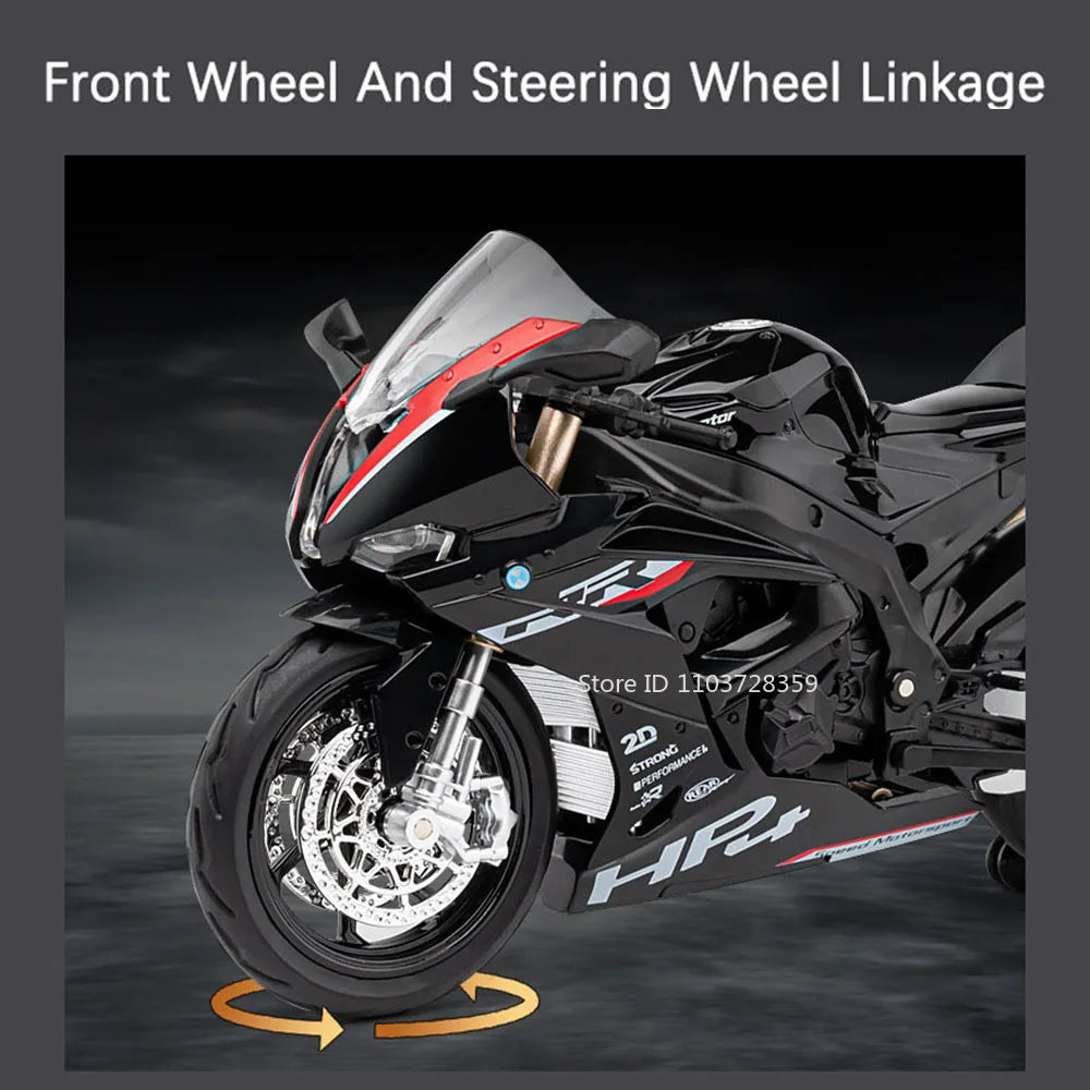 1:12 HP4 Model Toy Miniature Motorcycles Alloy Diecast Sound Light Shock Absorption Rubber Tires Ornament Motorbikes Boys Gifts