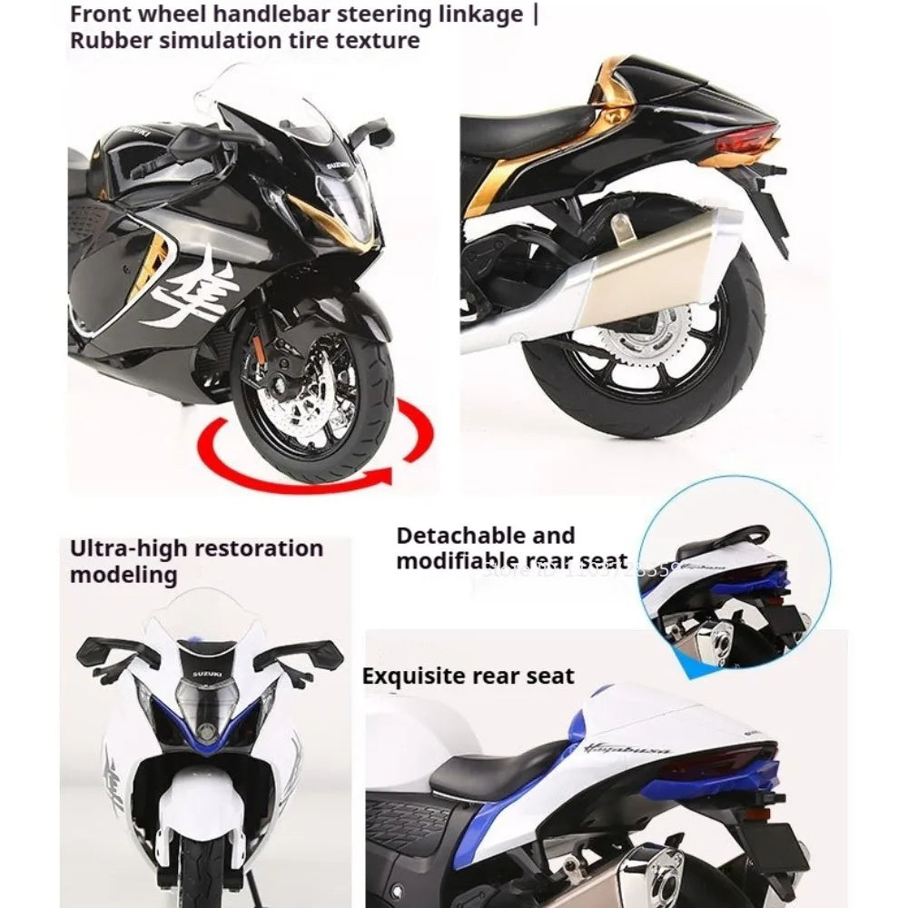 1:12 Hayabusa GSX250R Motorbike Toy Models Alloy Diecast Sound Light Shock Absorption Front Wheel Steering Miniature Motorcycles