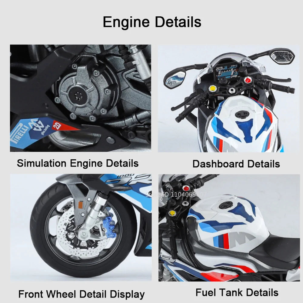 1:9 RR1000 Miniature Motorcycles Model Toys Alloy Diecast Rubber Tires Shock Absorption Simulation Motorcycle Models Boys Gifts