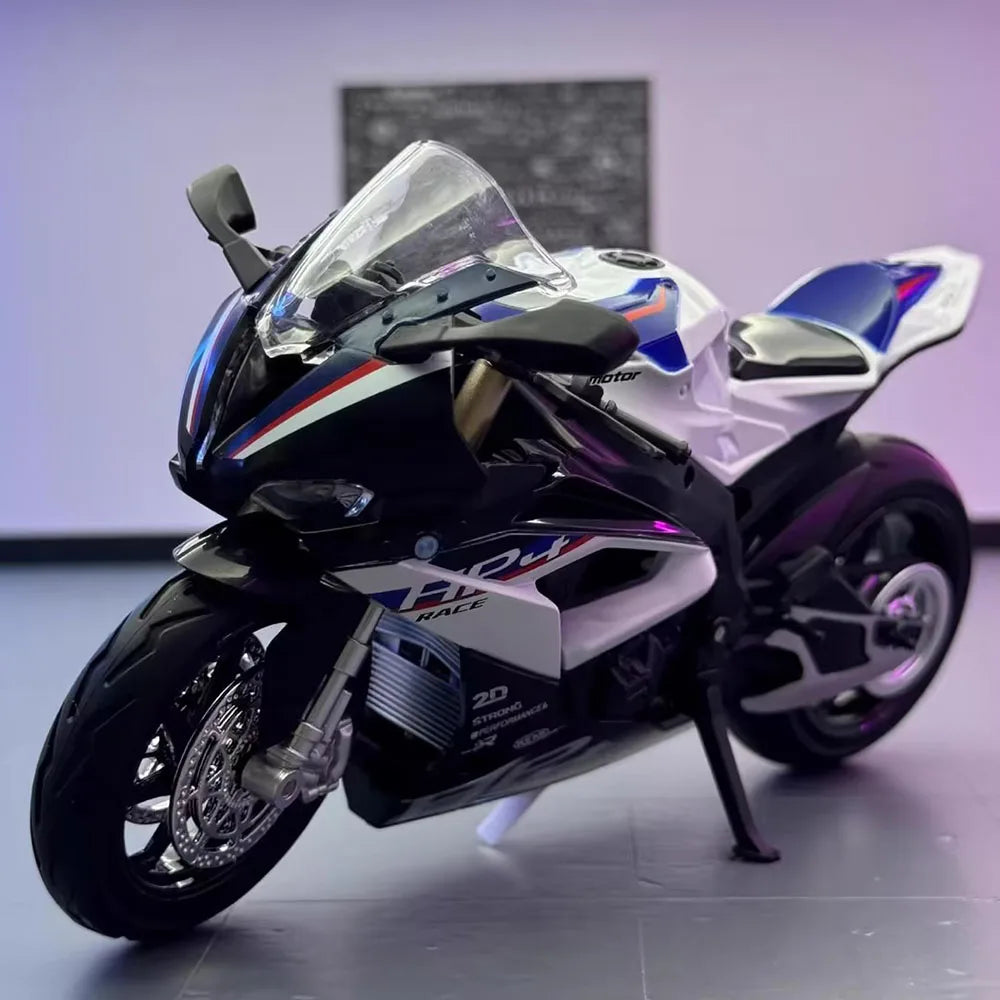 1:12 HP4 Model Toy Miniature Motorcycles Alloy Diecast Sound Light Shock Absorption Rubber Tires Ornament Motorbikes Boys Gifts