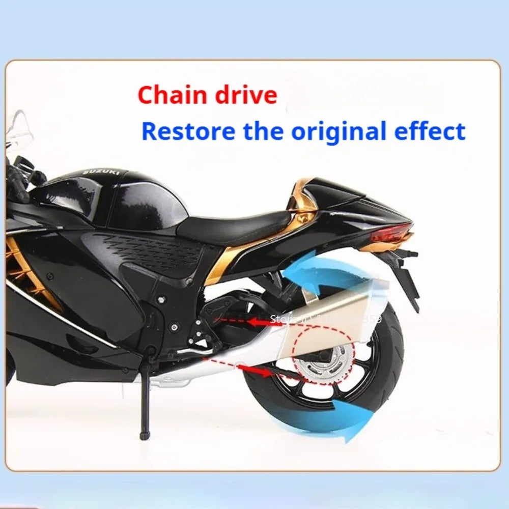 1:12 Hayabusa GSX250R Motorbike Toy Models Alloy Diecast Sound Light Shock Absorption Front Wheel Steering Miniature Motorcycles