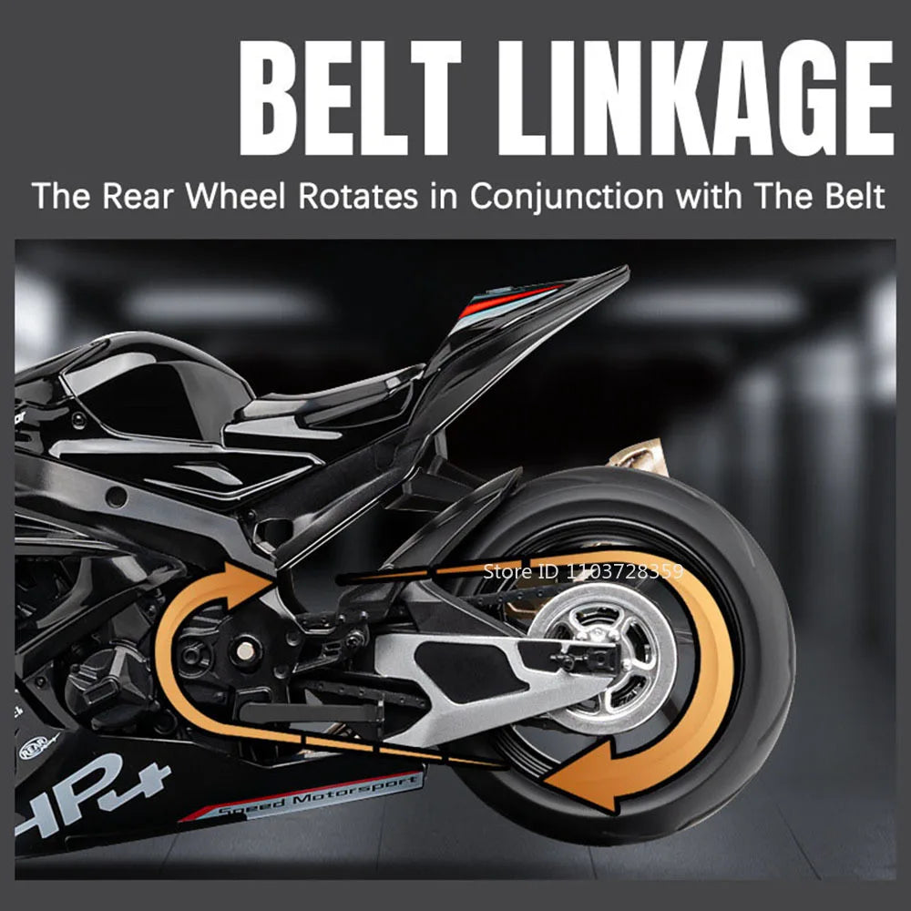 1:12 HP4 Model Toy Miniature Motorcycles Alloy Diecast Sound Light Shock Absorption Rubber Tires Ornament Motorbikes Boys Gifts
