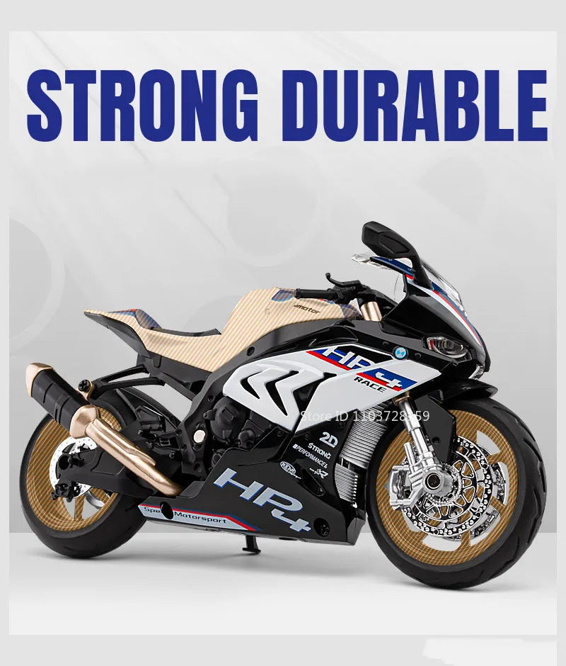 1:12 HP4 Model Toy Miniature Motorcycles Alloy Diecast Sound Light Shock Absorption Rubber Tires Ornament Motorbikes Boys Gifts