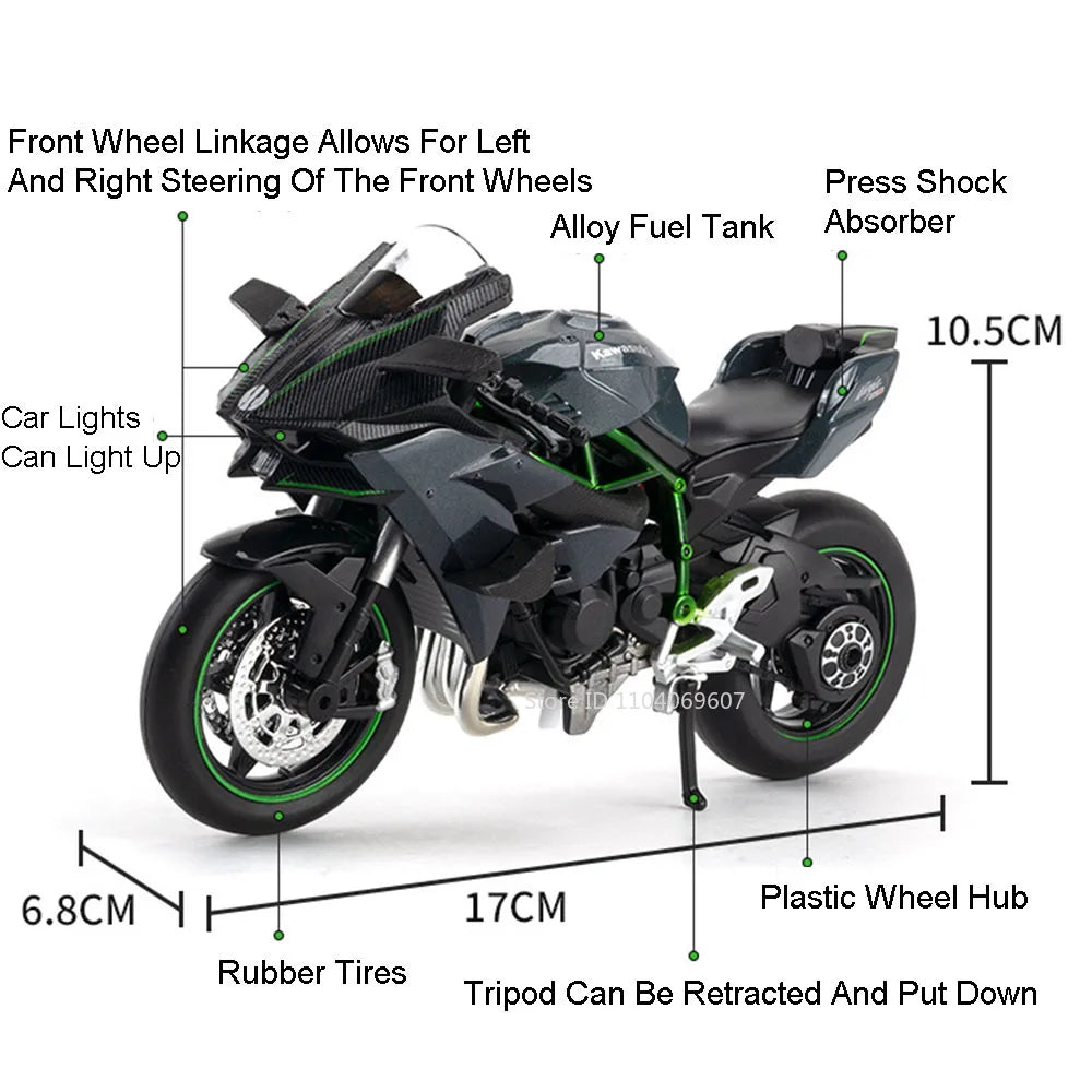 1:12 Toy Model H2R S1000RR Miniature Motorcycles Alloy Diecast Shock Absorption Rubber Tires Christmas Motorbike Gifts for Kids
