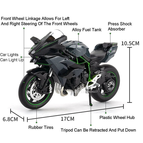 1:12 Toy Model H2R S1000RR Miniature Motorcycles Alloy Diecast Shock Absorption Rubber Tires Christmas Motorbike Gifts for Kids