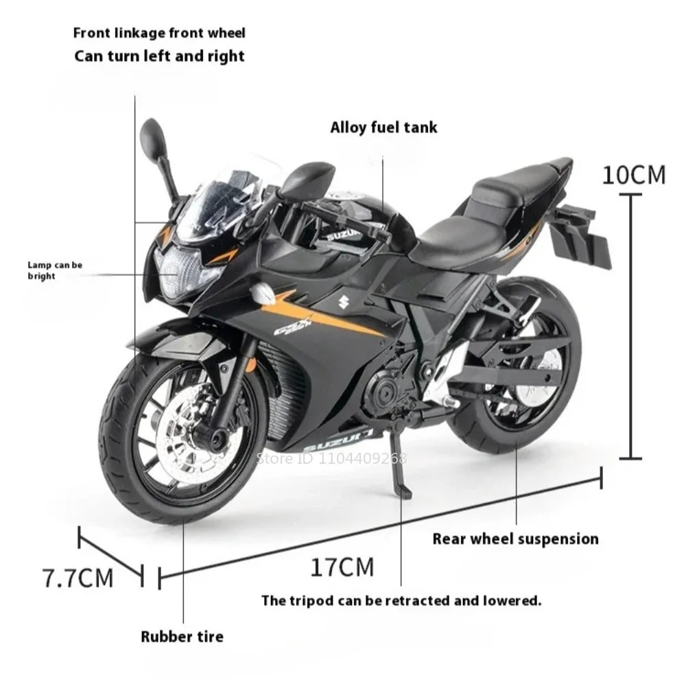 1:12 Hayabusa GSX250R Motorbike Toy Models Alloy Diecast Sound Light Shock Absorption Front Wheel Steering Miniature Motorcycles