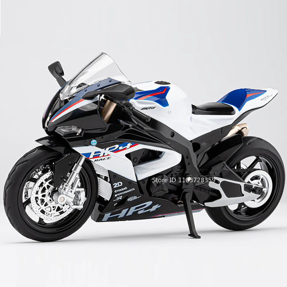 1:12 HP4 Model Toy Miniature Motorcycles Alloy Diecast Sound Light Shock Absorption Rubber Tires Ornament Motorbikes Boys Gifts